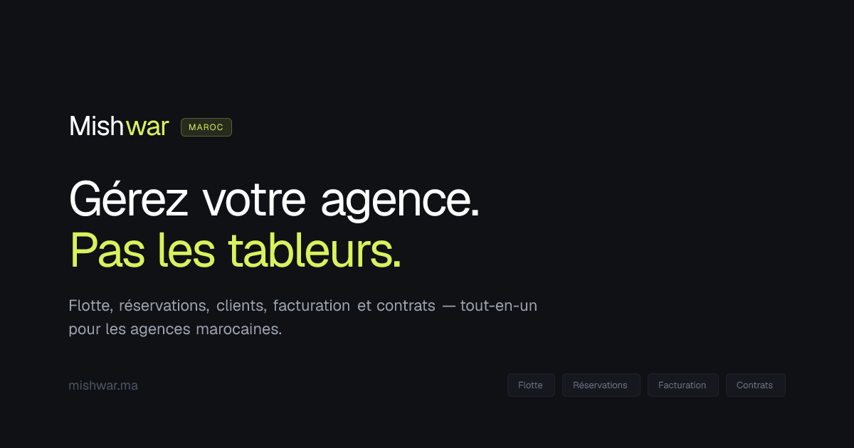 Mishwar — Logiciel de gestion pour agences de location au Maroc